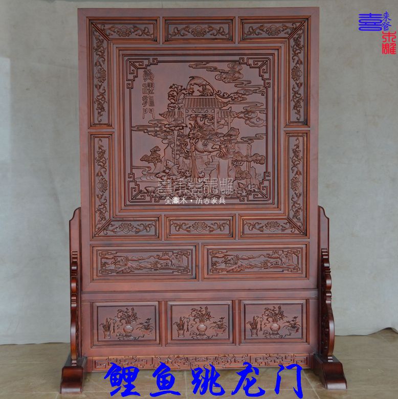 Trung Quốc gỗ rắn hai mặt chạm khắc Fu phân vùng màn hình phòng khách khách sạn văn phòng gỗ di động màn hình sàn retro - Màn hình / Cửa sổ vach ngan phong khach dep