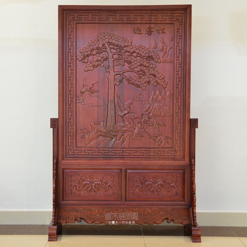 Dongyang wood carving welcome pine floor-to-ceiling screen Solid wood seat screen double-sided Chinese living room bedroom vertical screen partition