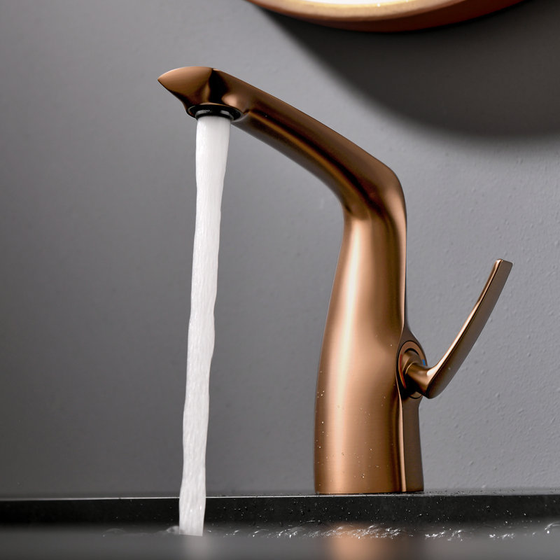 Italian Minimalist Swan Luxury All-Copper Hot and Cold Bathroom Sink Faucet Brushed Rose Gold