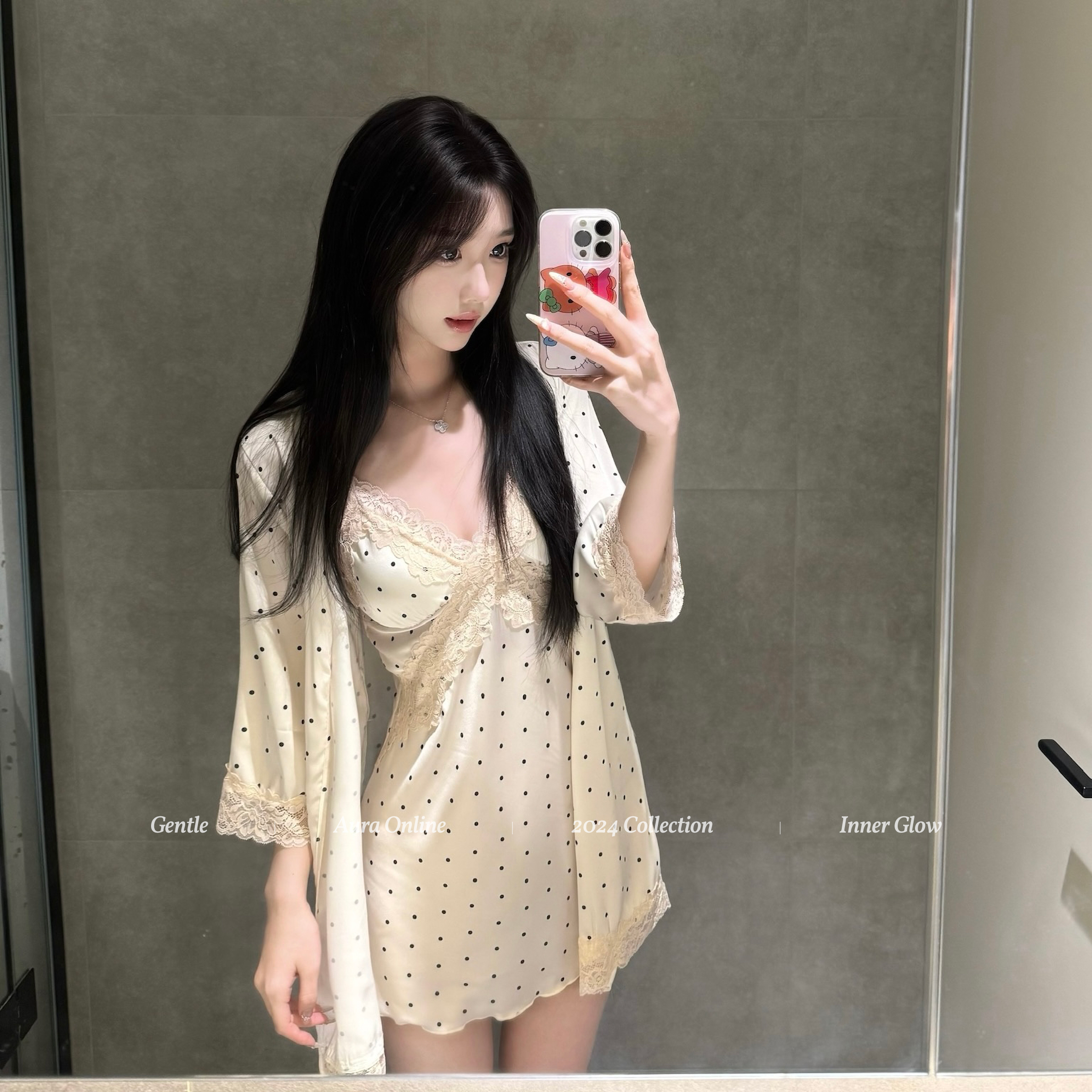 aura*Tinglan Champs Elysees 日本の甘い女の子のサスペンダーナイトドレスホームウェア快適な水玉模様のパジャマセット純粋な欲望