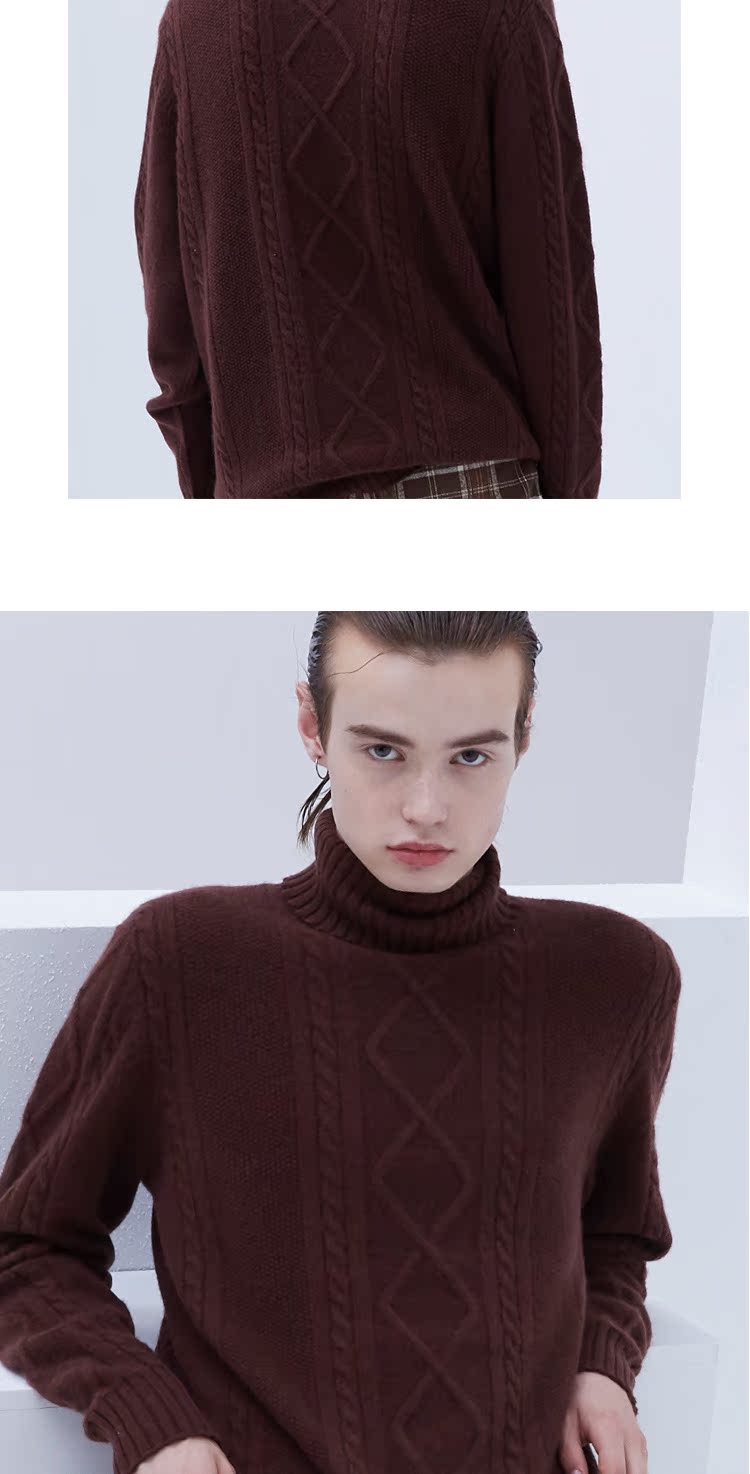 Áo len cashmere nguyên chất của nam giới áo thun nam mùa thu và mùa đông mới cao cổ áo xoắn dày áo len dài tay - Kéo qua áo khoác cặp