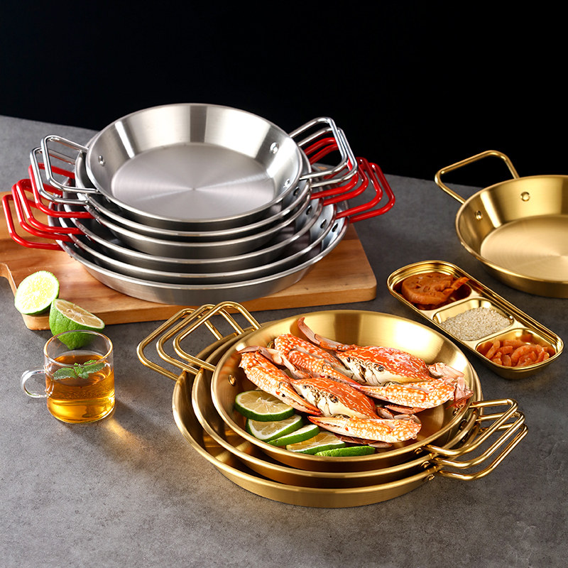 Thickened stainless steel seafood rice pot crayfish plate seafood plate flat-bottomed fried chicken burger snack plate Korean pasta plate