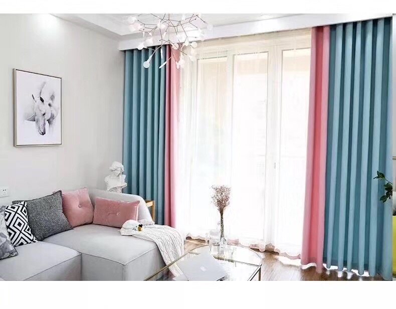 Foshan Chancheng modern splicing curtains Nordic style Mediterranean living room bedroom cotton and linen blackout curtain cloth custom