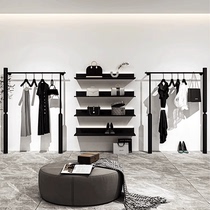 Clothing store wall shelves wrought iron black shelves Internet celebrity clothes hangers womens clothing store floor-standing display racks
