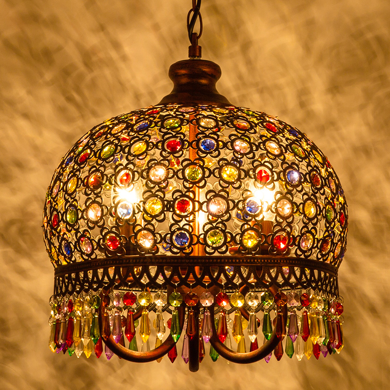 Bohemian Chandelier, Vintage Iron Crystal Lamp, Single-Head, Coffee-Colored, Antique Bronze, Creative Bar Counter, Bedroom, Dining Room Chandelier