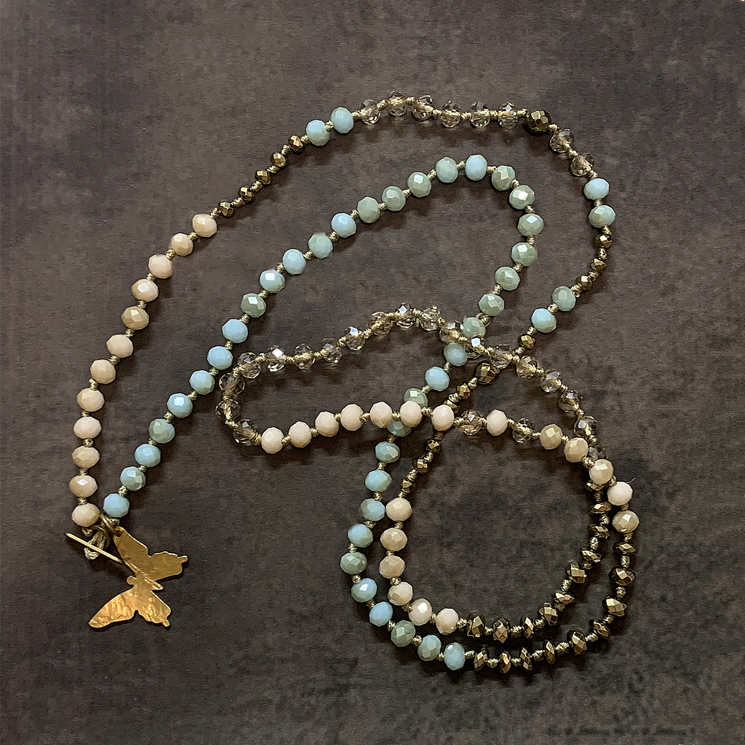 VIKIKO niche design ins simple natural black gallstone light blue crystal girl necklace butterfly long sweater chain