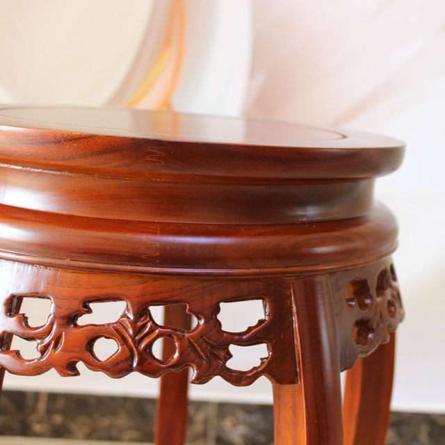 Multi-Layer Chinese-Style Solid Wood Flower Stand for Living Room, Floor-Standing Elm Wood Flower Stand, Round Carved Flower Pot Stand, Fully Assembled