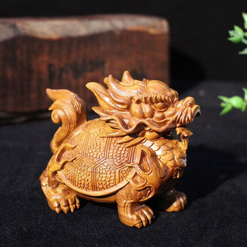 Lao Flowers Pear Wood Sculpted Dragon Turtle Pendulum Pieces Solid Wood Root Carved Animal Office Home Minqing Decoration Red Wood Handicraft