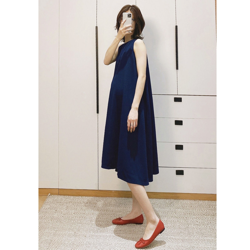 Pregnant women dress Japanese spring temperament fashion commutes loose A-word shade in long sleeveless vest dress