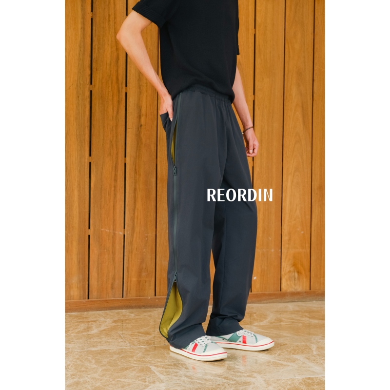 Reordin | Bv Style Multi-Zipper Leaf Yellow Casual Trousers for Men