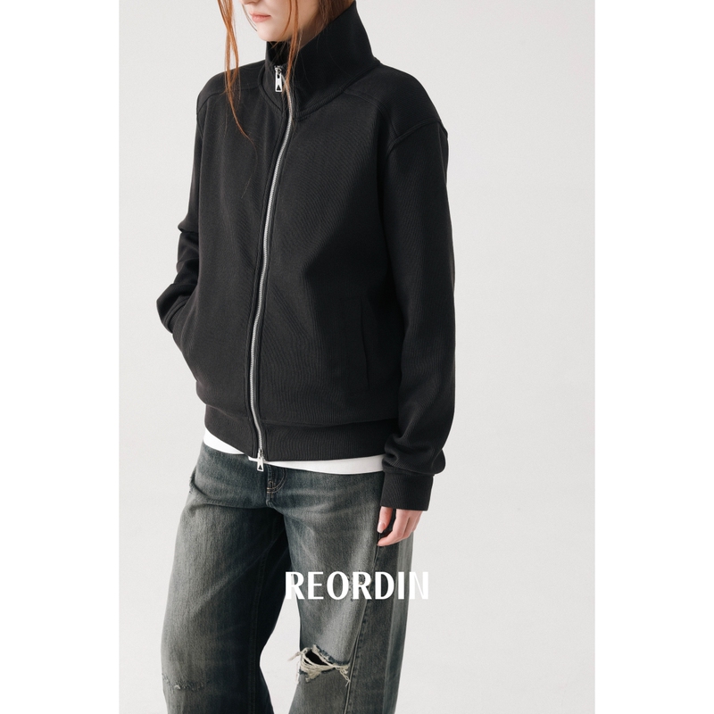 Reordin | Bv Version Stand-Up Collar Cotton Ribbed Knit Zipper Jacket Spring and Autumn Men's Jacket