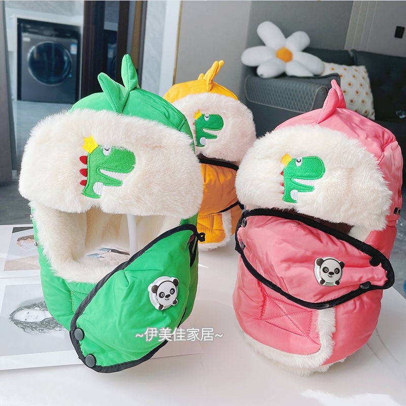 Children's Lei Feng hat Boys and girls riding a windproof hat Autumn and winter baby hat scarf integrated cold-proof cotton hat tide