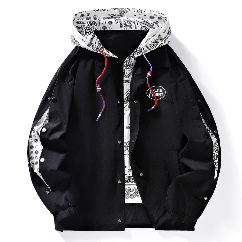 2023 New Style Cashew Flower Hong Kong Style Fake Two-Piece Jacket Youth Baseball Uniform Hooded Jacket Men's Autumn Jacket Men 2023 New Style Cashew Flower Hong Kong Style Fake Two-Piece Jacket Youth Baseball Uniform Hooded Jacket Men's Autumn Jacket Men