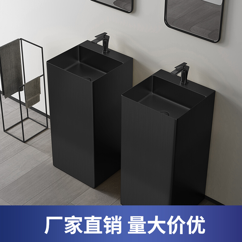 Nordic black stainless steel column basin bar column washbasin home balcony washbasin floor-to-ceiling basin