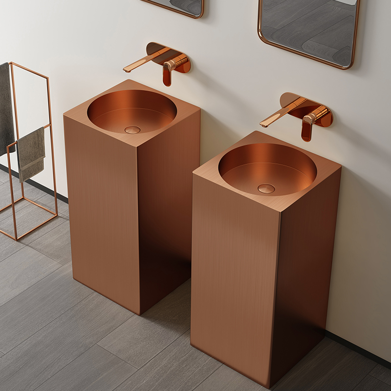Dea 304 Stainless Steel Upright Post Basin Rose Gold Upright Pole Type Washbasin Hotel Floor Wash Basin Single Sink