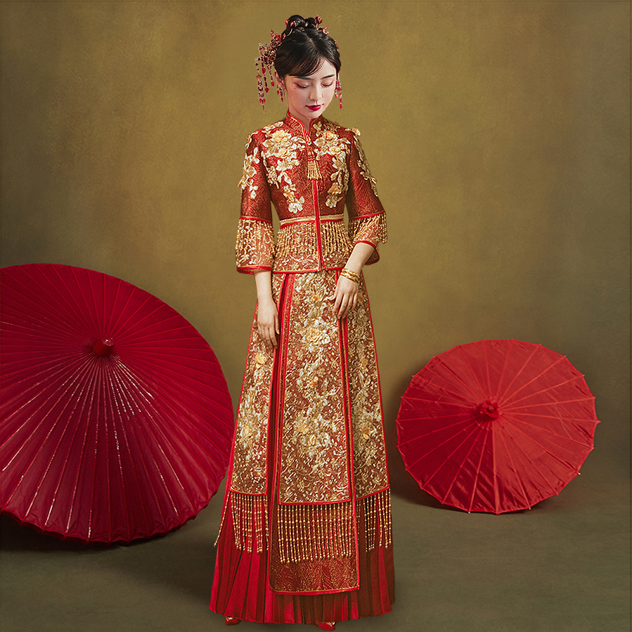 Show and dress 2020 new wedding show and wedding dress Chinese bridal dress toast with a wine and a girl's thin style show and kimono