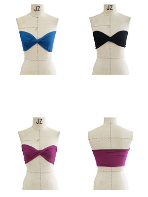 JNYLON, an independent designer brand, features a simple and versatile knitted knotted strapless design