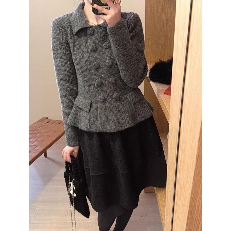Korean Dongdaemun Autumn and Winter New Simple and Stylish Lapel Double-Breasted Slim Waist Slimming Knitted Sweater Cardigan for Women Korean Dongdaemun Autumn and Winter New Simple and Stylish Lapel Double-Breasted Slim Waist Slimming Knitted Sweater Cardigan for Women