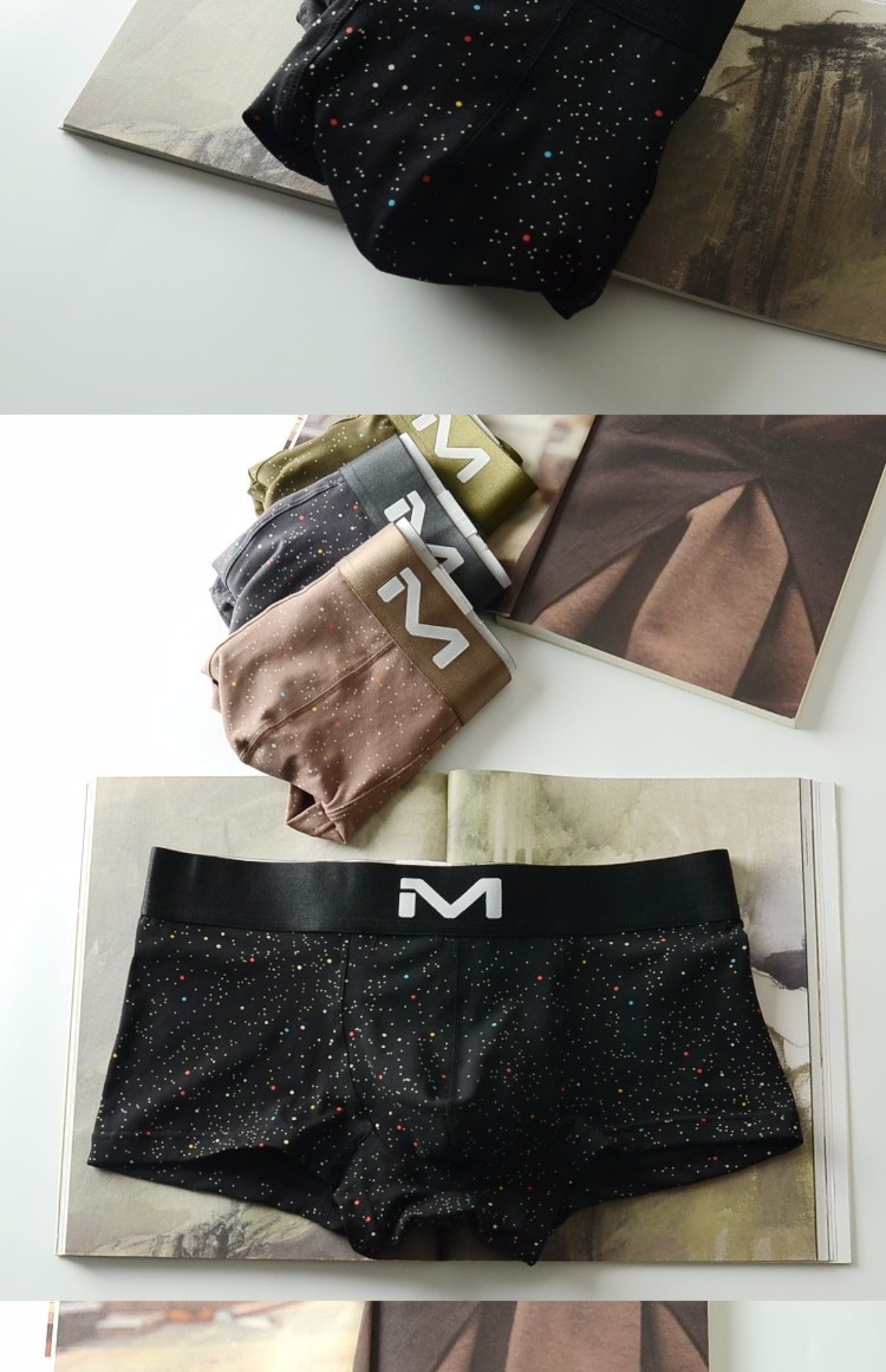 Văn học gốc Thanh niên Quần Boxer nam Cotton Ink Dot Xu hướng Quần lót U Quần lửng Thiết kế Quần Boxer quan lot nam danh cho tuoi 16