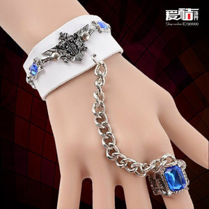 Korean Style Personalized Men's Bracelet Trendy Anime Bracelet Ring Integrated Chain Retro Leather Bracelet Couple Wrist Jewelry for Women