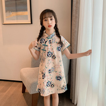 Girls Cheongsam dress 2021 new foreign style big childrens summer dress princess skirt childrens summer improved Hanfu