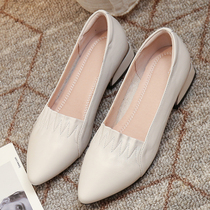 Coarse Heel Genuine Leather Black Small Leather Shoes Custard Low Heel Flat-bottomed Women Shoes Soft Base Bull Leather Big Code Single Shoes Comfort Mom Shoes