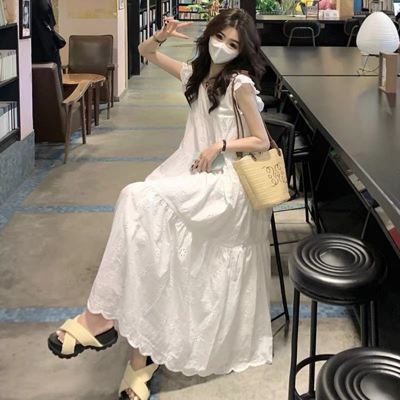 Summer Fashion, Artistic and Casual White Dress for Women, Sweet First Love Style, Loose and Slimming, Beach Wear Long Dress Summer Fashion, Artistic and Casual White Dress for Women, Sweet First Love Style, Loose and Slimming, Beach Wear Long Dress