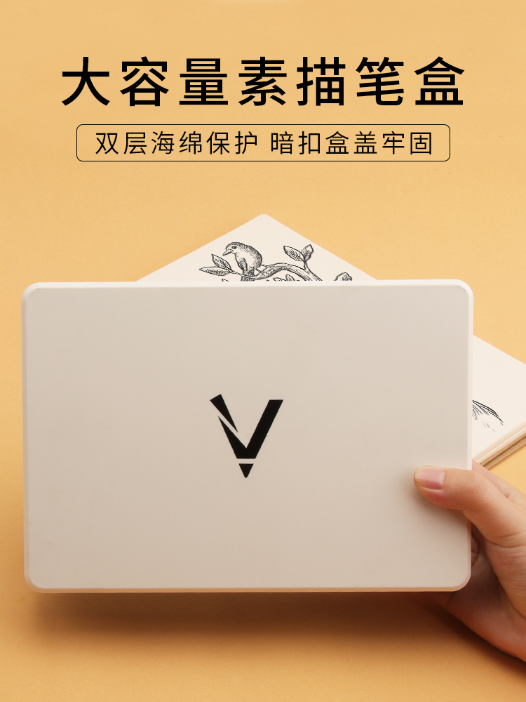 Large V sketch pencil box For art students special large capacity plastic sketch pen box Net Red painting painting set Small fresh matte transparent tool storage double mike pen drawing pen box