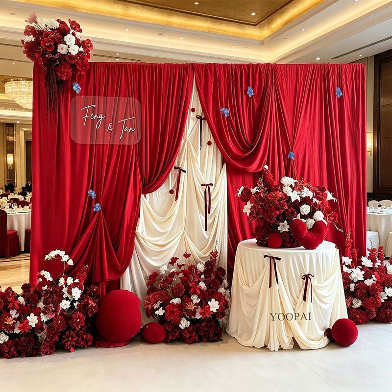 Korean-Style Engagement Decoration Hotel Red Curtain Background Wall Simple Homecoming Banquet Atmospheric Atmosphere Decorations Complete Set Korean-Style Engagement Decoration Hotel Red Curtain Background Wall Simple Homecoming Banquet Atmospheric Atmosphere Decorations Complete Set