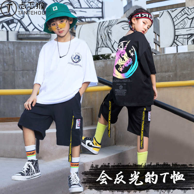 Children Street Dance Suit Boy Hip Hop Summer Short Sleeve Tide Han Edition Hiphop Clothes Boy Street Dance Costumes Young Children