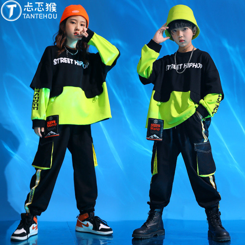 Street dance suit boy handsome Han version girls jazz dance costumes young children trend hip hop performance clothes autumn children