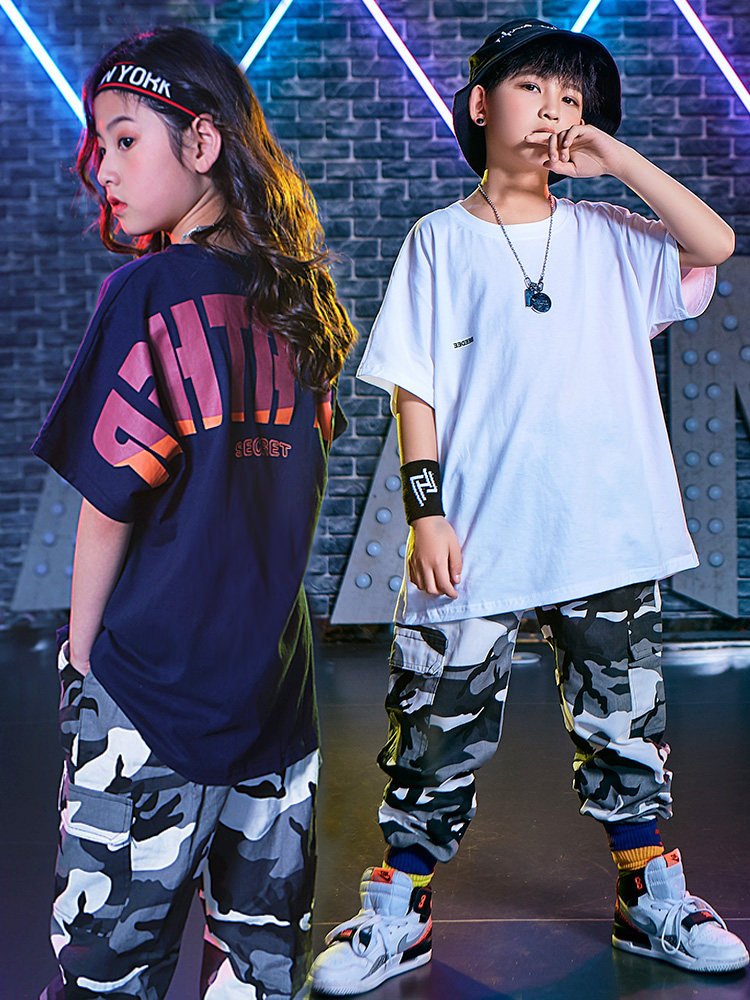 Hip-hop clothing children's hip-hop suit boys loose T-shirt camouflage pants children's drum performance clothing tide