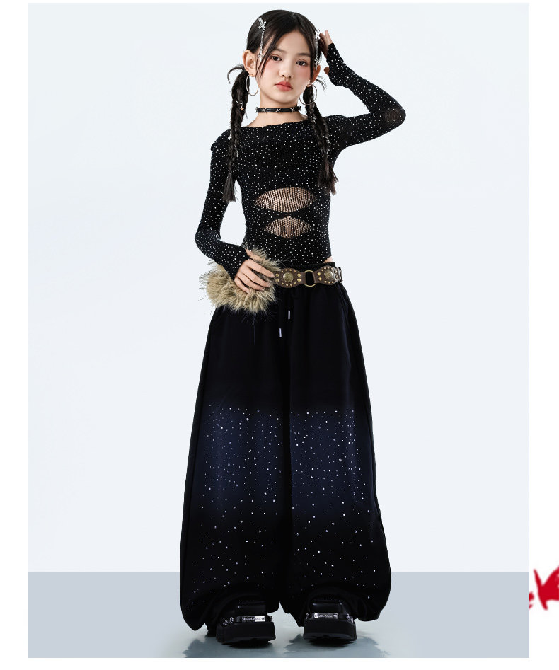 少儿爵士舞服装露脐网纱上衣裤子套装jazz女童街舞潮服六一演出服 — 13