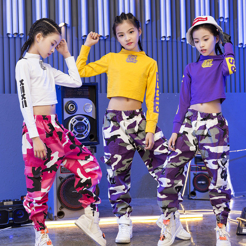 Girl Jazz Dance Costume Han Edition Tidal Dew Navel Hip Hop Suit Young Children Street Dance Clothes Girl Table Show Costumes