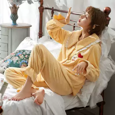 Princess Mark pajamas female autumn and winter coral velvet thickened plus velvet cute sweet student girl home clothes set