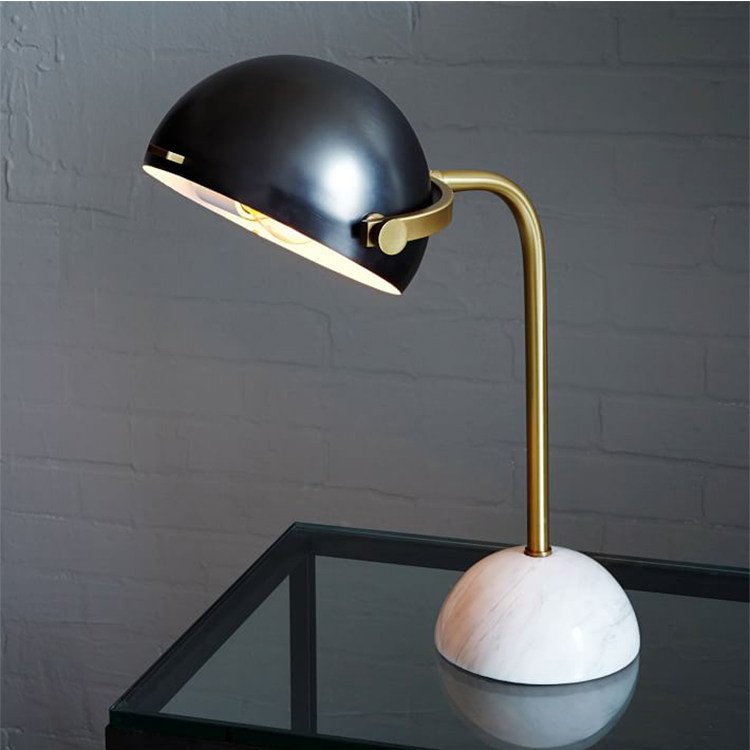 Minimalist Designer Creative Marble Material Decoration Guest Room Bookroom Office LED Black Metal Hotel Table Lamp