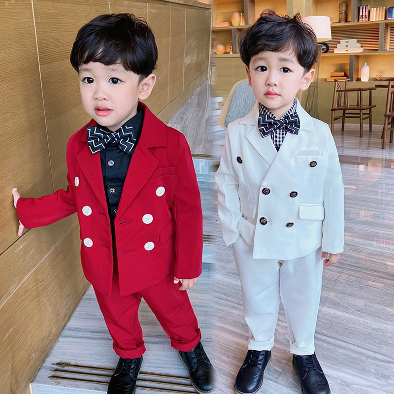 Boys suit suit spring and autumn British style children's suit red and white handsome little boy wedding flower girl dress
