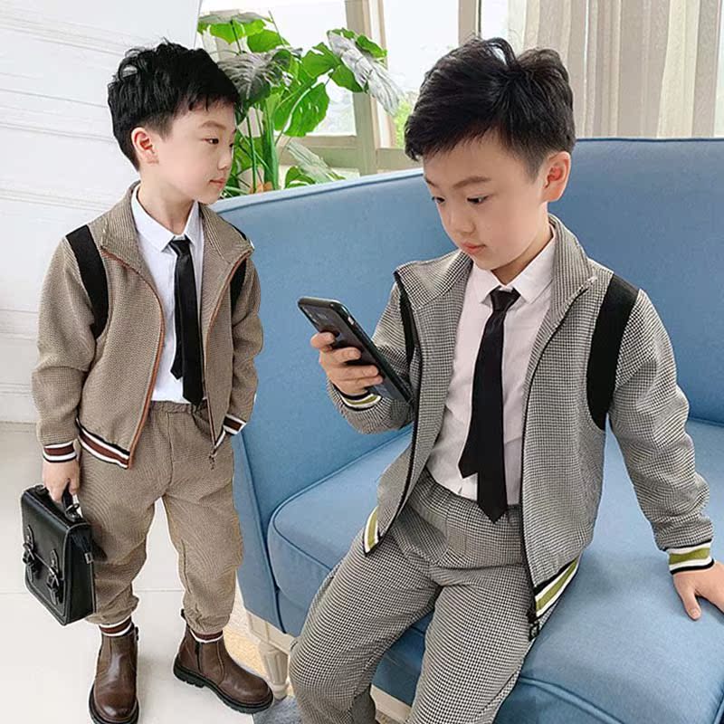 Children's suits boys trendy cool 2021 autumn handsome fried street baby autumn clothes Korean version of Western style children's fashionable clothes