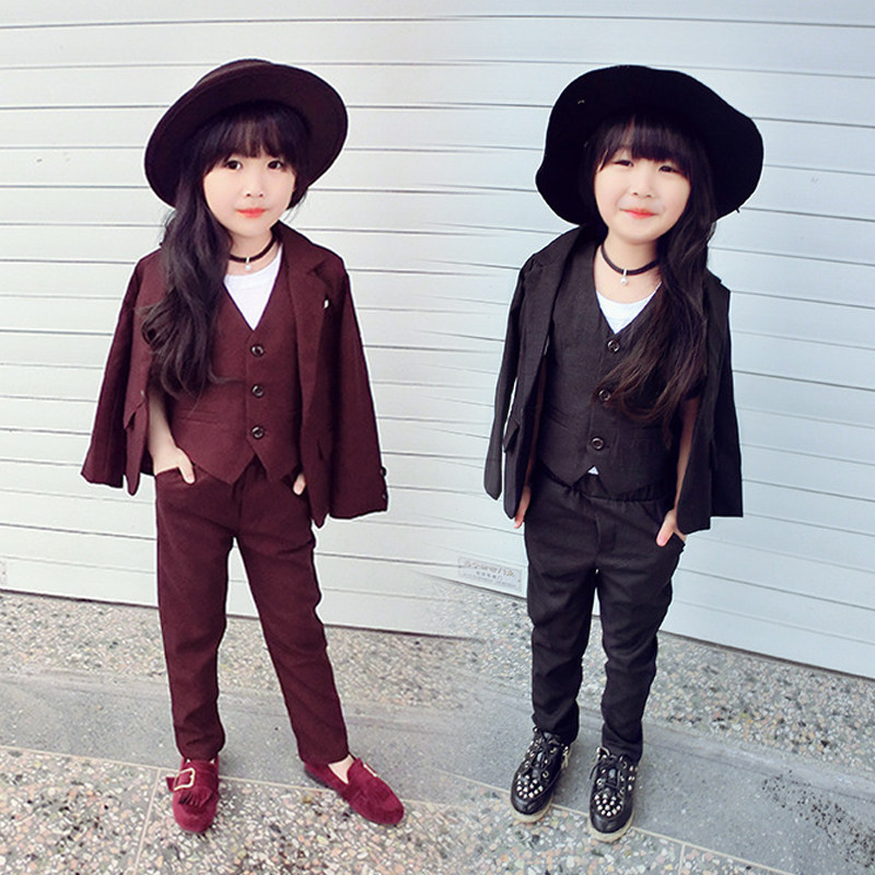 Girls' small suit suit autumn Korean version of foreign style children's black suit three-piece girl fashionable catwalk dress tide