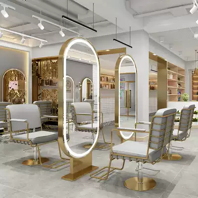 Net celebrity hair salon mirror table Hair salon special hot dyeing floor single-sided double-sided mirror table LED mirror with lamp hair mirror