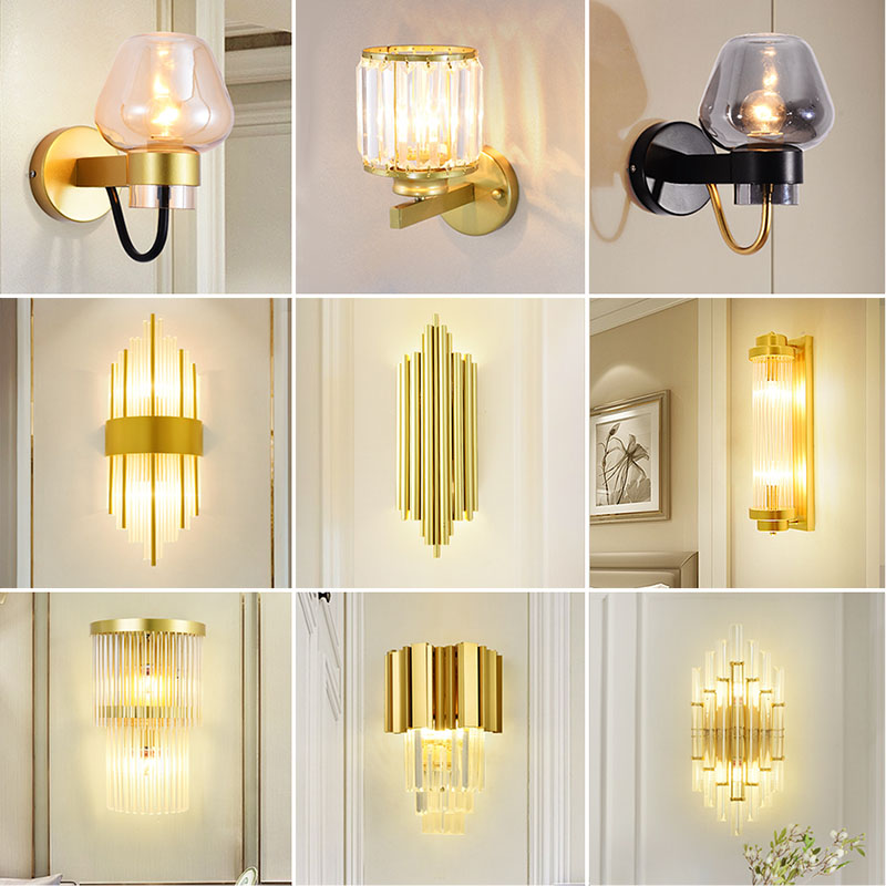 Rear Modern Wall Lamp Villa Living Room Light Luxurious Mesh Red Crystal Creative Personality Bedroom Bedlamp Nordic Walking Road Lamp