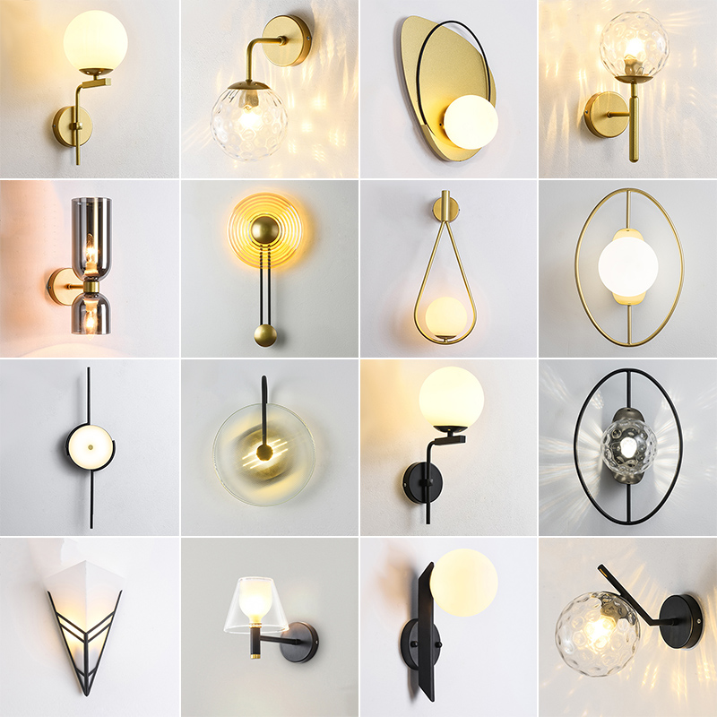 Nordic minimalist wall lamp living room led aisle balcony wall lamp American net red light luxury glass bedroom bedside lamp