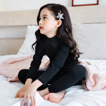 Winter children's semi-high collar underwear set girls home white cotton underwear long sleeve bottoming shirt autumn pants