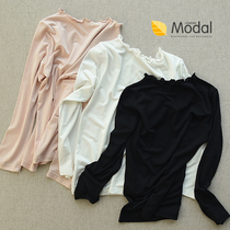 Lan Essence Modale Spring Autumn Style Childrens Clothes Children Wave Collar Beat Bottom Jersey Girl Agaric Side Length Sleeve T-Shirt Thin