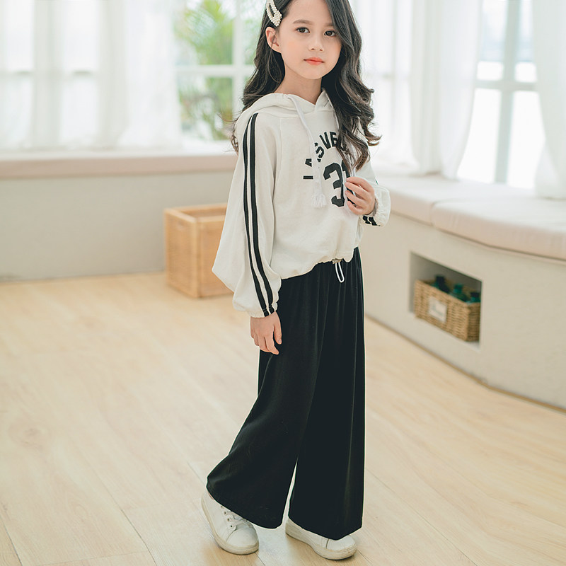 Girl Modell Broadlegged Pants Summer Thin big child casual black long pants Children's pituitary mosquito-proof pants