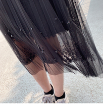 2021 Spring Summer New Nail Beading Mesh Veil Dress Femininity 100 Hitch Pure Plexu Skirt With Long half-body dress