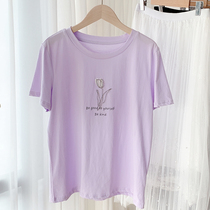 2021 spring summer new womens clothing short sleeves T-shirt pure cotton fashion 100 hitch INS Summer round collar loose print blouse