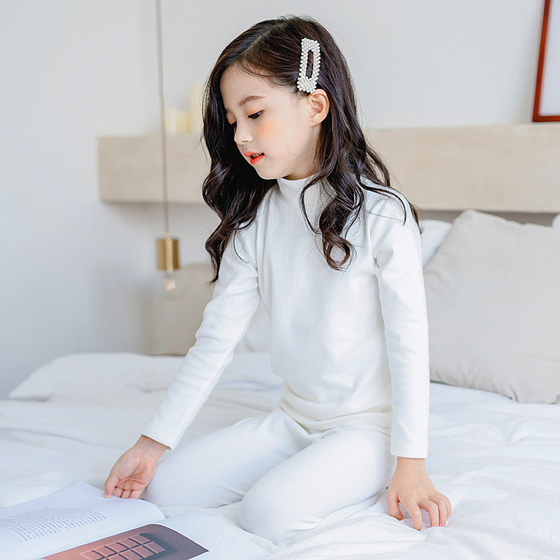 Winter children semi-high collar lingerie suit girl's home white pure cotton underwear long sleeve inner lap clothes and autumn clothes sanitary pants