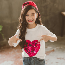 Summer new girls fashion sequins short sleeve T-shirt thin children magic short sleeve T-shirt Korean version