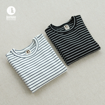 Spring and Autumn Children's Children's Black and White Striped Crewneck Long Sleeve T-shirt Baby Joker Jacket for Boys and Girls Cotton Backing Shirt